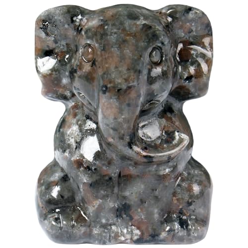 2 Inch Crystal Elephant Decor Statues, Yooperlite Cute Sitting Elephant Figurines, Reiki Healing Crystal Carved Animal Statues, Home Office Desk Hand Carved Decor Gifts for Women - color: Gray