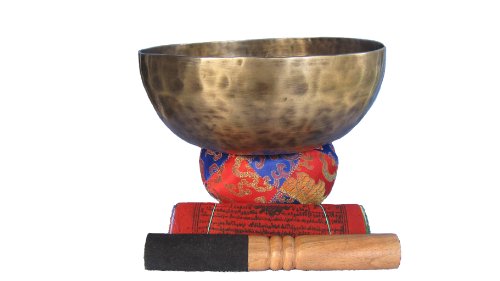 9 Inch Hand Hammered Tibetan Singing Bowl with Suede Covered Mallet