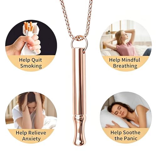LAMKHOO Breathing Necklace to Quit Smoking and Vaping with Refillable Mint Pods Stop Smoking Aids Fidget Necklace for Anxiety Relief Smokeless Inhaler for Adults (Gold) - color: Copper-color