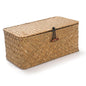 Rectangular Handwoven Seagrass Small Storage Basket with Lid for Shelves and Home Organizer Bins,S (10.2"x5.5"x4.3"H), Natural - size: S (10.2"x5.5"x4.3"H)