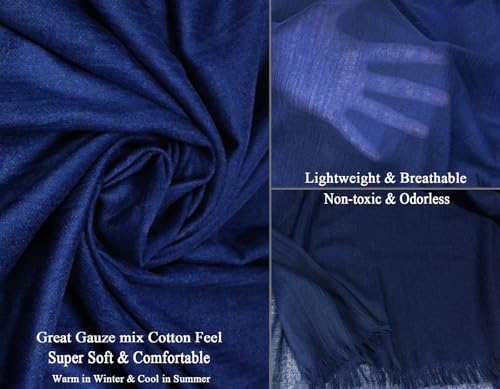 Women Summer Scarfs Lightweight Large Long Gauze Shawl Linen Beach Wrap Plain 75”×43” - color: Navy1