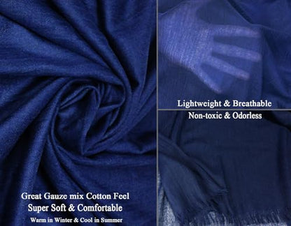 Women Summer Scarfs Lightweight Large Long Gauze Shawl Linen Beach Wrap Plain 75”×43” - color: Navy1