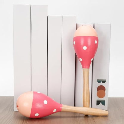 2 Pcs Maracas, 9 Inch Hand Percussion Rattles, Wooden Rumba Shaker Hand Musical Instruments with Clear Rhythm for Music Learning (Pink Smile-9 Inch) - color: Pink Smile-9 Inch