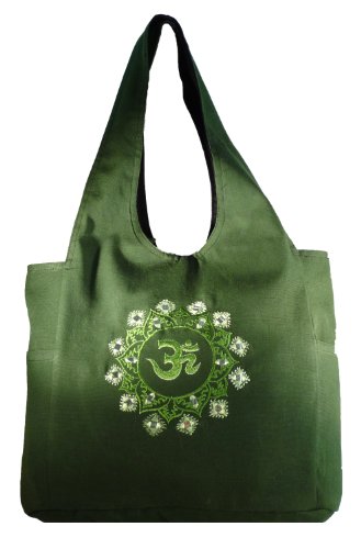 Om Yoga Bag - Shoulder/Sling Bag with Mirrors & Embrodiered Om Symbol and Cell Phone Pocket (Green)