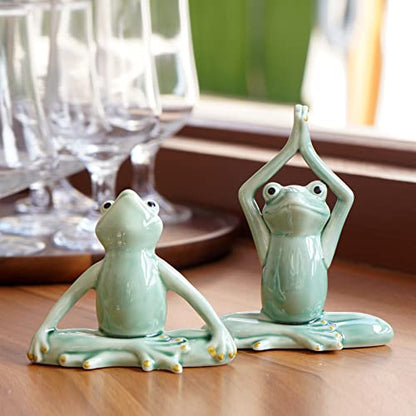 OwMell Ceramic Zen Frog Decor, Ceramic Yoga Pose Meditation Frog Staute for Home Zen Decoration - Namaste - style: Namaste