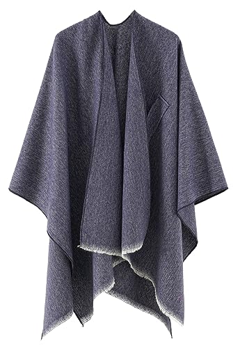 Women's Shawls Wrap Poncho Soft Capes Open Front Cardigan Large Blanket Wraps Shawl Knitted Cloak Cardigan Warm - color: New-navy