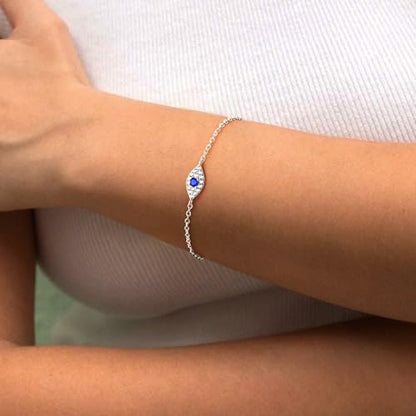 3mm Diamond Classic Tennis Bracelet for Women Dainty, Gold Jesus Cross Bracelets Trendy, 14K Gold Plated Heart/Evil Eye/Pearl/Starfish & Seashell Charm Bracelets for Women Bulk - style: Silver Evileye