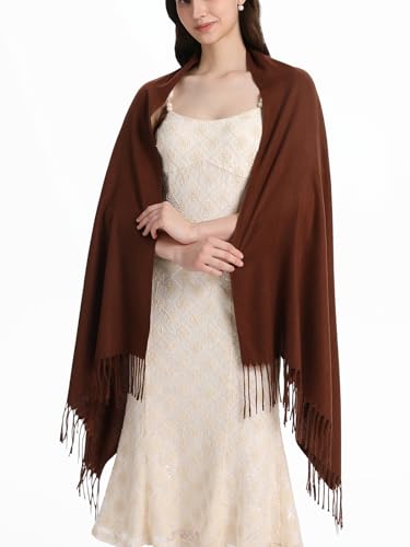 Pashmina Shawl and Wraps for Evening Dresses Resemble Cashmere Scarf for Women Wedding Winter Warm Shawls - color: Coffee