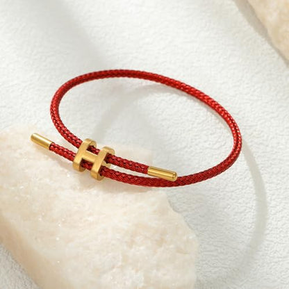 Bracelets for Women Adjustable Charm Bracelet, 18k Gold-plated Buckle Design Titanium Steel Wire Rope Women's Gift Jewelry - color: Red-Red