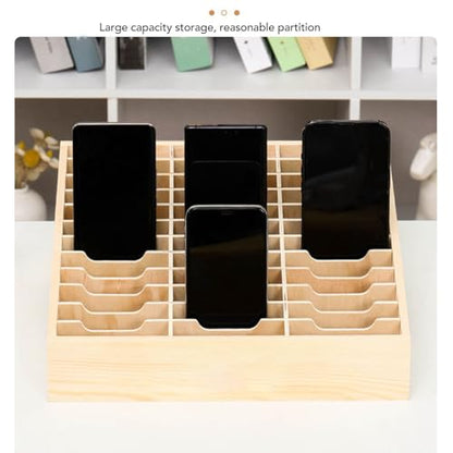 24 Grid Wooden Desktop Storage Box Mobile Phone Management Organizer Office Meeting Finishing Multi Rack Jewelry Storage Box Earrings Rings Necklace Display Case