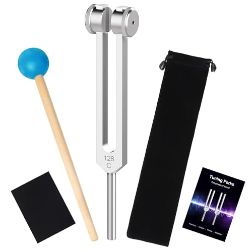 128 Hz Weighted Tuning Fork, Aluminum Alloy Sound Healing Tool for Yoga Meditation Relaxation, C128 Frequency with Silicone Hammer, Storage Bag, Cleaning Cloth - size: 128hz