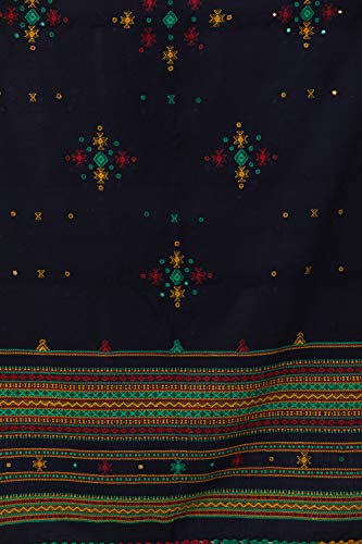 Exotic India Shawl from Kutch with Embroidered Bootis and Mirrors - Wool - color: Patriot Blue