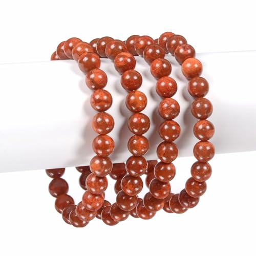 Justinstones 8mm Round Beads Stretch Bracelet 7 Inch Unisex - color: Red Coral