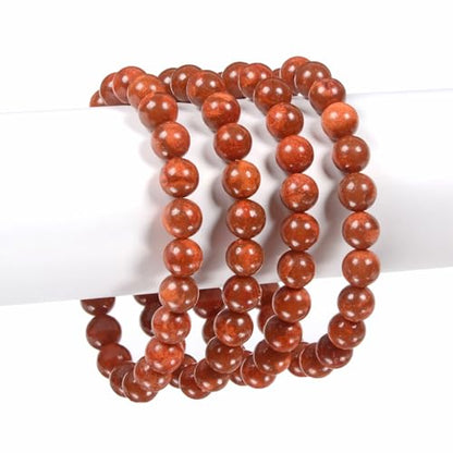 Justinstones 8mm Round Beads Stretch Bracelet 7 Inch Unisex - color: Red Coral