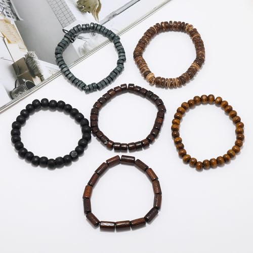 DATOA Multilayer Wooden Beaded Bracelet for Men Women Handmade Elastic Bracelet - style: Style A