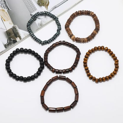 DATOA Multilayer Wooden Beaded Bracelet for Men Women Handmade Elastic Bracelet - style: Style A