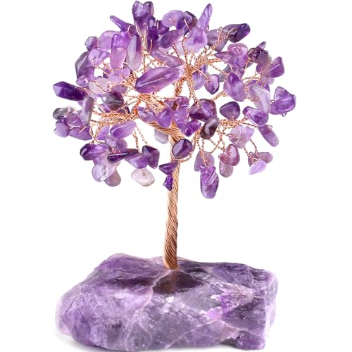 Amethyst Crystal Tree of Life Decor Crystals and Healing Stones Reiki Natural Crystals Base Copper Wire Spiritual Meditation Energy Purple Room Office Desk Decor Purple Gifts for Women - color: A-purple - Amethyst, size: 5.2 in