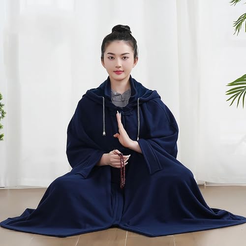 Meditation Buddhist Hooded Cloak Coat,Women Men Outfit Coat,Meditation Buddhist Hooded Cloak Monk - color: Blue, size: Large