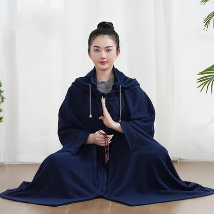 Meditation Buddhist Hooded Cloak Coat,Women Men Outfit Coat,Meditation Buddhist Hooded Cloak Monk - color: Blue, size: Large