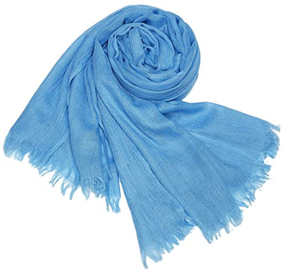 Women Summer Scarfs Lightweight Large Long Gauze Shawl Linen Beach Wrap Plain 75”×43” - color: Sky Blue