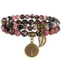 Bivei Natural Semi Precious Gemstone beads bracelet for women - Life Tree and Leaf Charm Energy Reiki Crystal Stretch Bracelets - color: Rhodonite Bracelet Set, size: Large:7.87-8.26inch