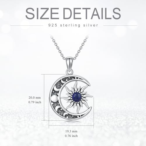 Sun and Moon Necklace 925 Sterling Silver Sun Moon Pendant Gemstone Jewelry Gifts for Women - style: Lapis Lazuli
