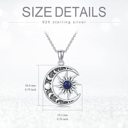 Sun and Moon Necklace 925 Sterling Silver Sun Moon Pendant Gemstone Jewelry Gifts for Women - style: Lapis Lazuli