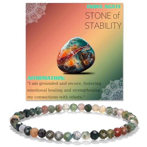 Natural Faceted Crystal Bracelet for Women,4mm Gemstone Round Beads Bracelets Adjustable Stretchy Healing Crystal Beads Bracelets Dainty Jewelry Gift