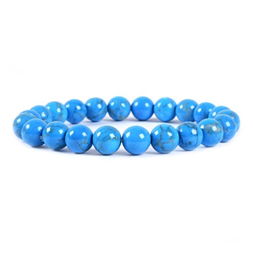 Justinstones Gem Semi Precious Gemstone 8mm Round Beads Stretch Bracelet 7 Inch Unisex - color: Turquoise Howlite