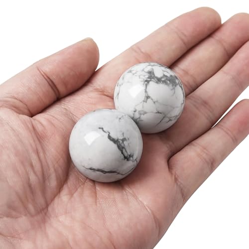 Hand Exercise Balls 30mm for Women - Set of 2 Natural Crystal Stone Spheres - Finger Joint Relief & Stress Relax, Perfect Size for Women's Hands, White Howlite Turquoise - color: White Howlite Turquoise