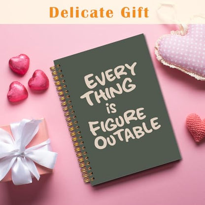 JINYO Everything is Figureoutable Inspirational Notebook, Motivational Journal for Women, Positivity Journal, Retro Green Positive Affirmation Spiral Notebooks 5.5x8.3 Inch - color: white Everything is Figureoutable Notebook