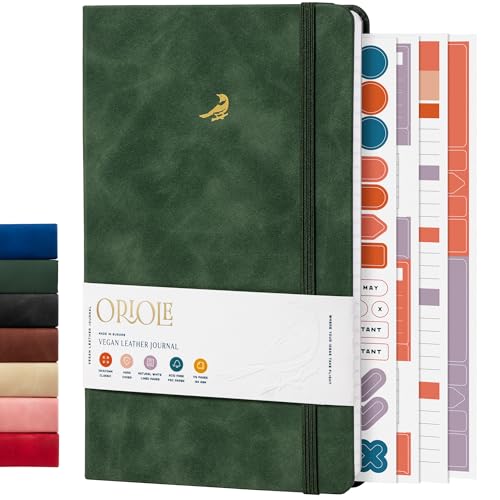 Oriole Vegan Leather Ruled Notebook - Racing Green | 176 Pages of Thick Lined Paper | Soft Touch Hardcover Journal (5 x 8 in) with Gold Foil Bird Design & Luxury Gift Box - color: Racing Green