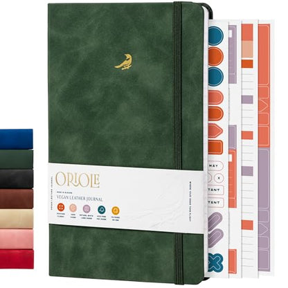 Oriole Vegan Leather Ruled Notebook - Racing Green | 176 Pages of Thick Lined Paper | Soft Touch Hardcover Journal (5 x 8 in) with Gold Foil Bird Design & Luxury Gift Box - color: Racing Green