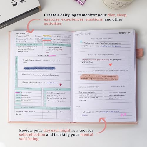 Mental Health Journal for Women and Men - Anxiety & Guided Journal with Mood & Habit Tracker - Take 5 Minuets Everyday - 91 Days Self Care Journal with Prompts, Pink - color: Pink