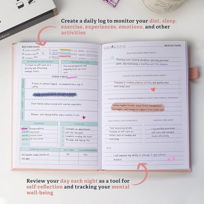 Mental Health Journal for Women and Men - Anxiety & Guided Journal with Mood & Habit Tracker - Take 5 Minuets Everyday - 91 Days Self Care Journal with Prompts, Pink - color: Pink