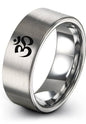 Yoga Om Symbol Ring - Gift for Meditation Fan - Personalized Custom Engraving - Anniversary Wedding - 8mm - Band - Brushed Polished - Tungsten - Flat Dome Bevel - Men Women - Yellow Rose Gold Silver - color: 13 - Grey Tungsten