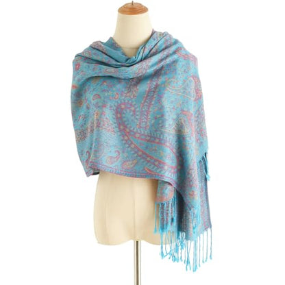 Paisley Pashmina Rave Shawl Scarf-Women's Reversible Ethnic Jacquard Pashmina Wraps for Travel - color: C#.blue