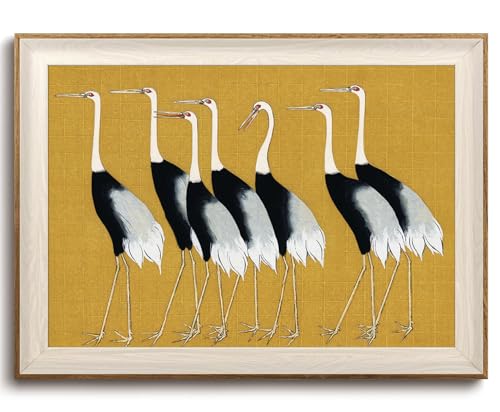KISSFOX Framed Wall Art Vintage Wall Decor Cranes Canvas Art Animal Pictures Zen Paintings Artwork For Living Room Bedroom Bathroom Kitchen