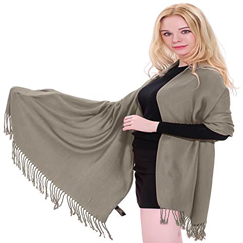 CJ Apparel Solid Color Tassels Design Nepalese Shawl Scarf Wrap Stole Throw Head Wrap Pashmina Gift Hand Made in Nepal New - color: Beige An1006
