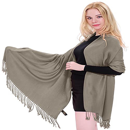 CJ Apparel Solid Color Tassels Design Nepalese Shawl Scarf Wrap Stole Throw Head Wrap Pashmina Gift Hand Made in Nepal New - color: Beige An1006