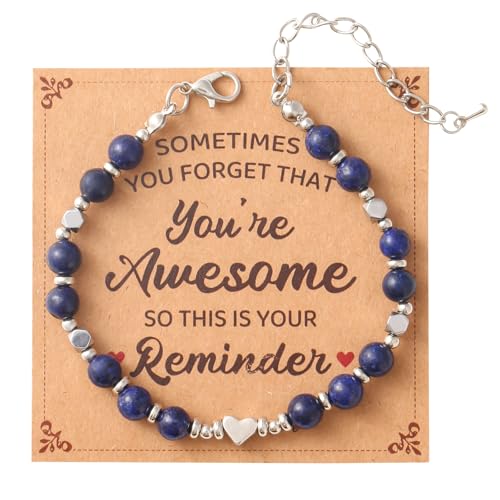 Birthday Bracelet: 6mm Natural Stone Healing Bracelet Inspirational Self-Care Gifts for Women, Mom, Daughter, Wife, Coworkers, Friend, Bestie, Granddaughter - color: Dark Blue