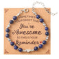 Birthday Bracelet: 6mm Natural Stone Healing Bracelet Inspirational Self-Care Gifts for Women, Mom, Daughter, Wife, Coworkers, Friend, Bestie, Granddaughter - color: Dark Blue