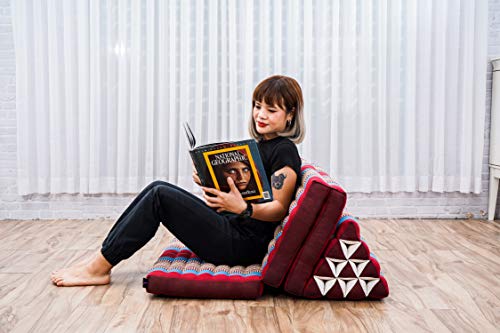 Leewadee 3-Fold Mat XXL with Triangle Cushion – Firm TV Pillow, Foldable Mattress with Cushion Made of Kapok, 67 x 31 inches, Blue Red - color: Sf27 - Blue, Red, size: 3 seating segments XL
