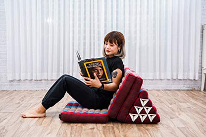 Leewadee 3-Fold Mat XXL with Triangle Cushion – Firm TV Pillow, Foldable Mattress with Cushion Made of Kapok, 67 x 31 inches, Blue Red - color: Sf27 - Blue, Red, size: 3 seating segments XL