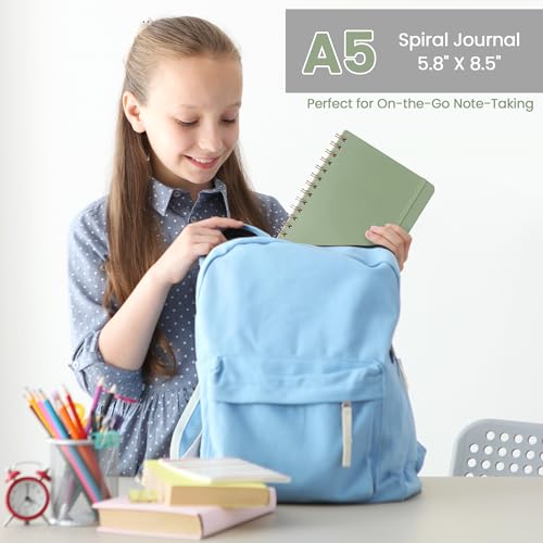 Lined Spiral Journal Notebook, A5 College Ruled Notebook for Journaling, Note-Taking, and Daily Planning, Durable Hardcover with an Elegant Design, Green - color: G-Green