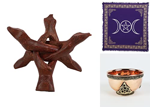 Indian Consigners Altar Cloth Triple Moon Pentagram Bowl Wooden Stand