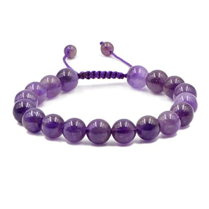 AD Beads Natural 10mm Gemstone Bracelets Healing Power Crystal Macrame Adjustable 7-9 Inch - color: Amethyst