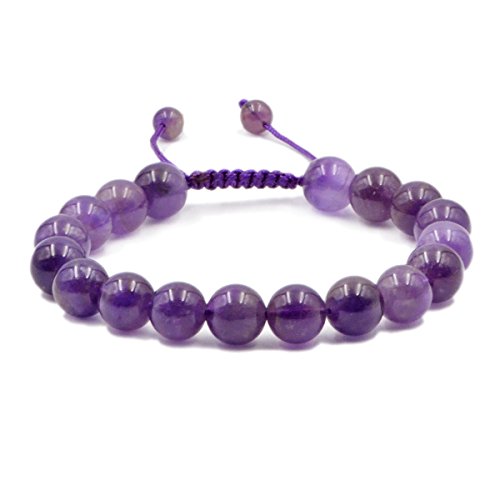 AD Beads Natural 10mm Gemstone Bracelets Healing Power Crystal Macrame Adjustable 7-9 Inch - color: Amethyst