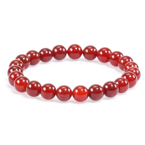 Natural Gemstones Bracelet 8mm Chakra Round Beads Energy Power Crystal Reiki Healing Elastic Stretch 7 Inch for Women Men Unisex - color: Red Agate