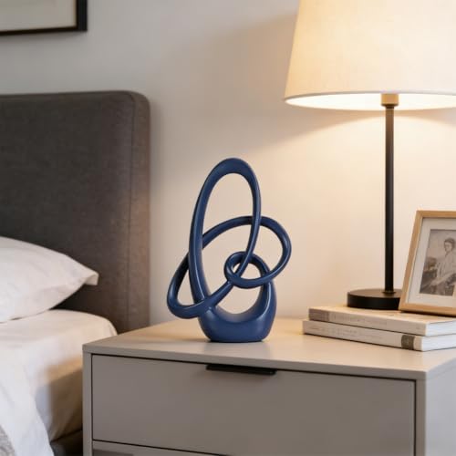 Blue Knot Decor Sculpture, 8.6" Modern Abstract Sculptures Home Decor, Resin Statue Tabletop Accent for Coffee Table, Console Table, Shelf, Mantel, Dining Table Centerpiece, Wedding